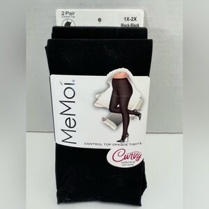 MeMoi Black Control Top Opaque Tights, Size 1X/2X, 2Pairs, NIP